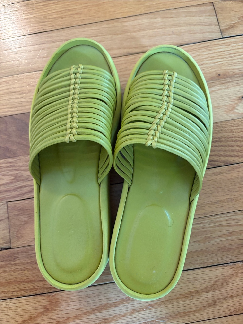 Paloma Barceló Chartreuse Woven Slide Sandals